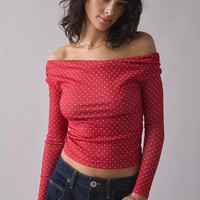 urban outfitters 女士卫衣 Fia Mesh Long Sleeve Off-The-Shoulder Crop Top