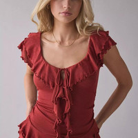 urban outfitters UO 女士卫衣 Bella Tie-Front Flutter Sleeve Ruffle Top