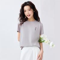 佐丹奴 夏季花朵刺绣T恤女上衣纯棉圆领运动休闲短袖T恤女款