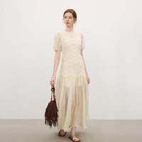  FANSILANEN/范思蓝恩 设计感网纱镂空绣花 女士连衣裙 XS