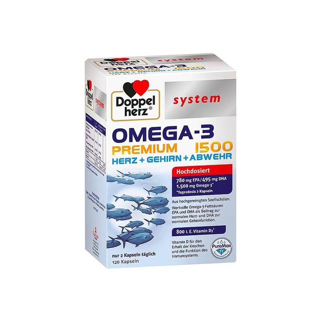 双心 欧洲直邮德国药房Doppelherz双心Omega3胶囊120粒深海鱼油护心脑