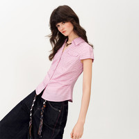  FANSILANEN/范思蓝恩 收腰显瘦 女士衬衫 粉色格子 XS