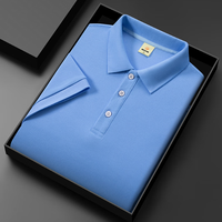 罗蒙 冰丝短袖t恤 薄款翻领商务休闲半袖polo领体恤衫 浅蓝