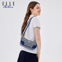 ELLE Active 休闲百搭斜挎包女复古老花拼接单肩包