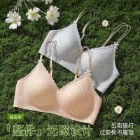 Carey Kay 无痕内衣女士小胸聚拢胸罩侧收副乳果冻条软支撑细肩带文胸 亚麻 M