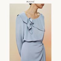  茂禾 双层结构扭花 女士真丝衬衫