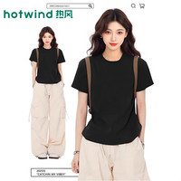 热风 女款休闲t恤2026新款夏季黑色潮流百搭女生圆领短袖
