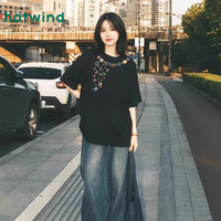 热风 女士印花T恤 2026新款夏季时尚宽松纯棉短袖