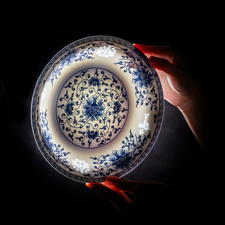  pengbotaoci/鹏博陶瓷 青花玲珑缠枝莲碗盘