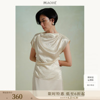 茂禾 斜领气质衬衫女夏季新款缎感醋酸短袖T恤