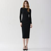 Massimo Dutti 松弛休闲风弹力修身圆领长袖开叉针织连衣裙