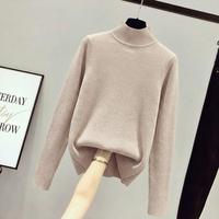 PASS 纯色高领毛衣女慵懒长袖保暖针织衫通勤内搭打底上衣