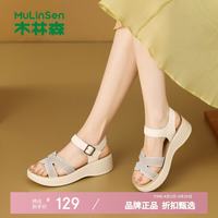 木林森 女鞋休闲凉鞋 夏季轻便一字带凉鞋时尚优雅通勤女士百搭凉拖单鞋