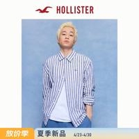 HOLLISTER 美式亚麻混纺经典LOGO长袖衬衫26春夏男装325-5254 海军蓝条纹 L (180/108A)