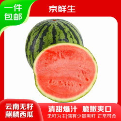 京鲜生 云南麒麟无籽西瓜 1粒装 净重7-8斤 水果源头直发
