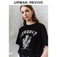 UR 美式复古猫咪印花 女士T恤