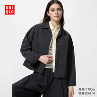 优衣库 女装开领短茄克/外套夹克通勤休闲百搭483810 09 黑色