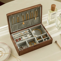 木易 黑胡桃木首饰盒收纳盒高档精致戒指项链手饰品实木质女友新婚礼物 大号黑胡桃木首饰盒【灰绒款】