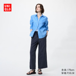 优衣库 483903 麻混纺条纹休闲裤 藏青色 M