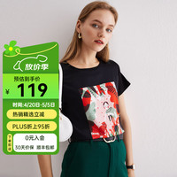 帕罗 短袖印花短袖T恤女春夏桑蚕丝透气正肩休闲百搭设计感小众t恤上衣 男孩与猫 L (165/88A)