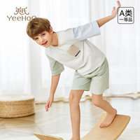 英氏 儿童睡衣新疆棉男女童夏季吸湿排汗高弹透气分体式家居空调服套装 绿色 120