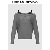 UR UR2026 春季新款女装假两件蕾丝短款针织衫 UWJ950058