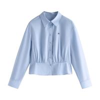 茵曼 法式通勤小众收腰长袖衬衫2026春季新款气质显瘦时尚蓝衬衣女