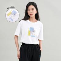 茵曼 女士圆领短袖T恤 宽松显瘦落肩袖