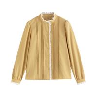 茵曼 法式花边立领长袖衬衫女春秋款气质高级感设计感压褶衬衣