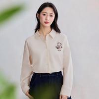 茵曼 纯棉法式绣花宽松长袖衬衫女2026春季通勤百搭叠穿翻领衬衣