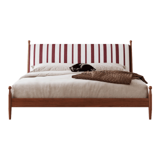 双虎-全屋家具 双虎 追梦实木床白蜡木胡桃双人床雪尼尔条纹软包床头可拆洗508B 床 床头柜*1 1.5*2米（软包