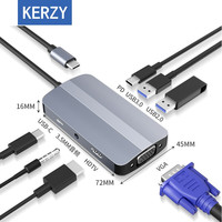KERZY 拓展坞Type-C扩展分线转换器4k投屏USB-C转USB3.0+2.0+PD+VGA+HDMI+3.5mmAudio+USB-C数据