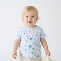 小猪大卫 PECODAVID童装T恤防蚊裤夏季新品100%棉儿童短袖上衣长裤0-3岁夏装 蓝色小蜗 120