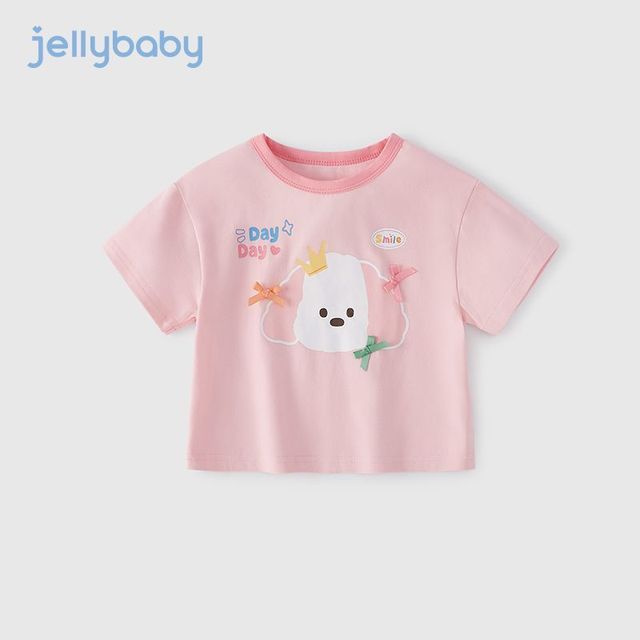 移动端、今日必买：jellybaby 儿童夏季薄款宽松透气t恤男童6运动风立体造型清新上衣