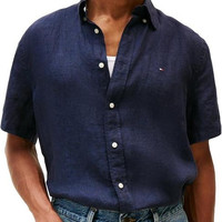 TOMMY HILFIGER 亚麻材质 男士短袖衬衫