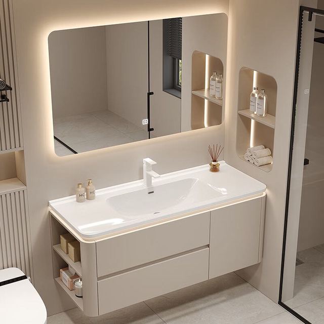 移动端、京东百亿补贴：艺乐雅 浴室柜陶瓷一体盆 家用组合洗漱台 奶白款-智能背光镜-70cm 包安装/上门