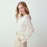 PLUS会员：乐町 镂空系带针织套衫少女风短上衣 白色 M