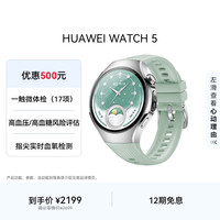华为 WATCH 5 智能手表 42mm 316L不锈钢表壳 极光绿复合素皮表带 (北斗、GPS)