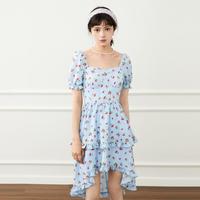 乐町 少女田园气质法式碎花连衣裙夏季设计感不规则裙子