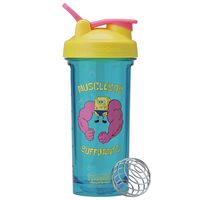 BlenderBottle 海绵宝宝摇摇摇杯专业系列,非常适合蛋白质奶昔和锻炼前,28 盎司(约 793.8 克),黄色/蓝色,肌肉波波波波波巴裤
