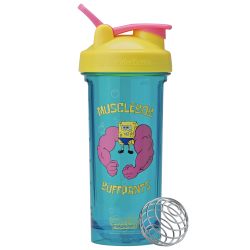 BlenderBottle 海绵宝宝摇摇摇杯专业系列,非常适合蛋白质奶昔和锻炼前,28 盎司(约 793.8 克),黄色/蓝色,肌肉波波波波波巴裤