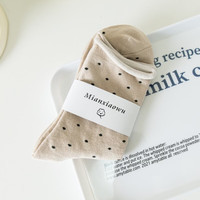 FOURDATRY 袜子女韩版卷边波点中筒袜棉袜夏季薄款学生堆堆袜女袜子