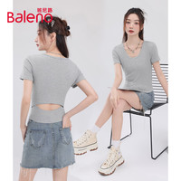 Baleno/班尼路 镂空紧身款女士短袖T恤 麻灰色 S
