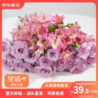 京东鲜花 玫瑰10枝+康乃馨10枝+六初花10枝 鲜切花礼物 1束