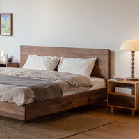 木墨 悬浮床 原木风现代简约成人双人床主卧室黑胡桃1.8米实木大床 樱桃木 1800mm*2000mm