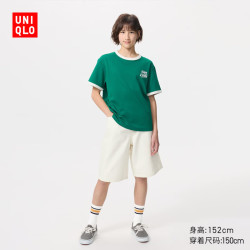 优衣库 488197 宽松水洗中裤 乳白色 140 儿童短裤