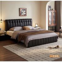  溥畔 真头层黄牛皮 双人床 床头柜