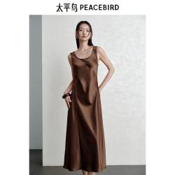 太平鸟 醋酸连衣裙女夏宽肩带收腰显瘦长裙女