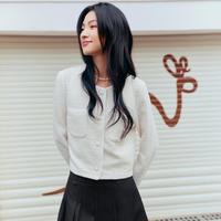 乐町 清甜外套2025春季花边珍珠纽扣设计针织上衣