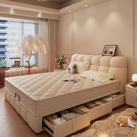 曲美家居 法式奶油风2025新款高端大气储物床软包主卧室1米8双人婚床 1500mm*2000mm x 气压三抽结构